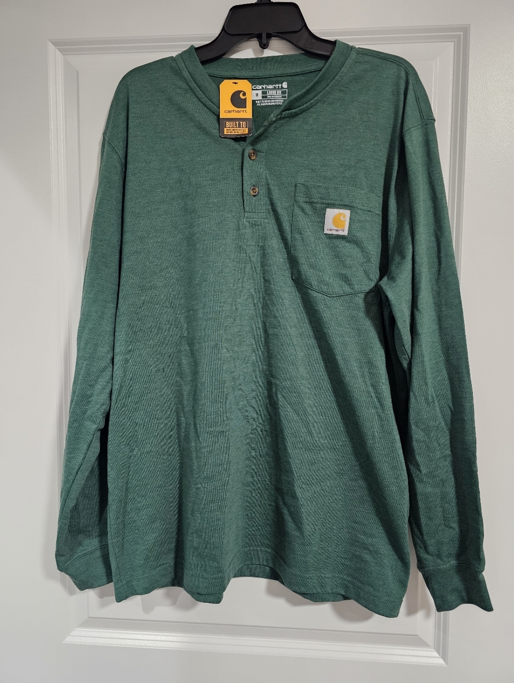 Carhartt Green Long-Sleeve Henley with Chest Pocket